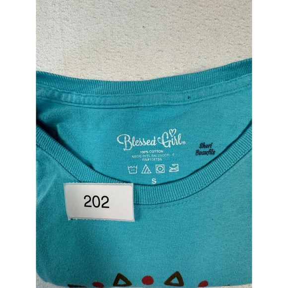 Blessed Girl Graphic Tee Women's Small Teal Never Stop Praying Cotton - Picture 6 of 6